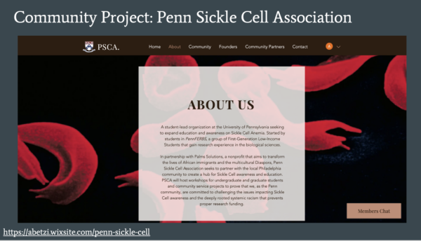 Penn Sickle Cell Association Website Landing Page